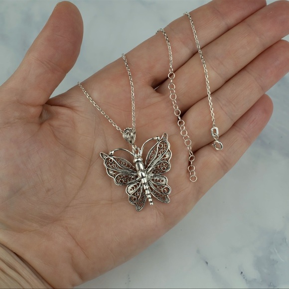 NWT: Sterling Silver Filigree Butterfly Pendant With Chain - Picture 1 of 10